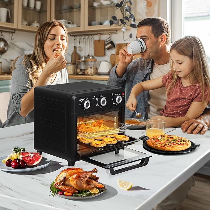 Panana Air Fryer + Convection Toaster Oven, 6-in-1 Air Fryer Toaster Oven Combo 1400W, 21QT Airfryer Convection Oven Countertop, Bake, Roast, Reheat, Broil, Dehydrate, (Black)