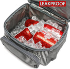 FlowFly Double Layer Cooler Insulated Lunch Bag Adult Lunch Box Large Tote Bag for Men, Women, With Adjustable Strap,Front Pocket and Dual Large Mesh Side Pockets