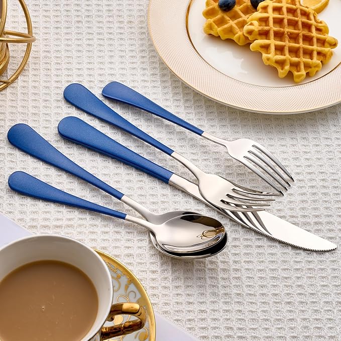 20 Piece Blue 18/0 Flatware Utensil Set for 4, Include Dinner Knife,Dinner Forks,Dinner Spoons,Salad Forks,Teaspoons,Silverware Set for 4, Dishwasher Safe