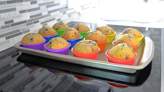 | Professional Jumbo Silicone Baking Cups | Premium 12 Piece Set | Reusable Cupcake Muffin Pans | BPA Free