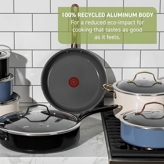 T-Fal Preserve Ceramic Nonstick Frying Pan Skillet 12-inch, Oven Broiler Safe up to 350°F, Cookware, InoCeram Glide Technology, Frying Pan, Skillet Pots & Pans, Rose Gold