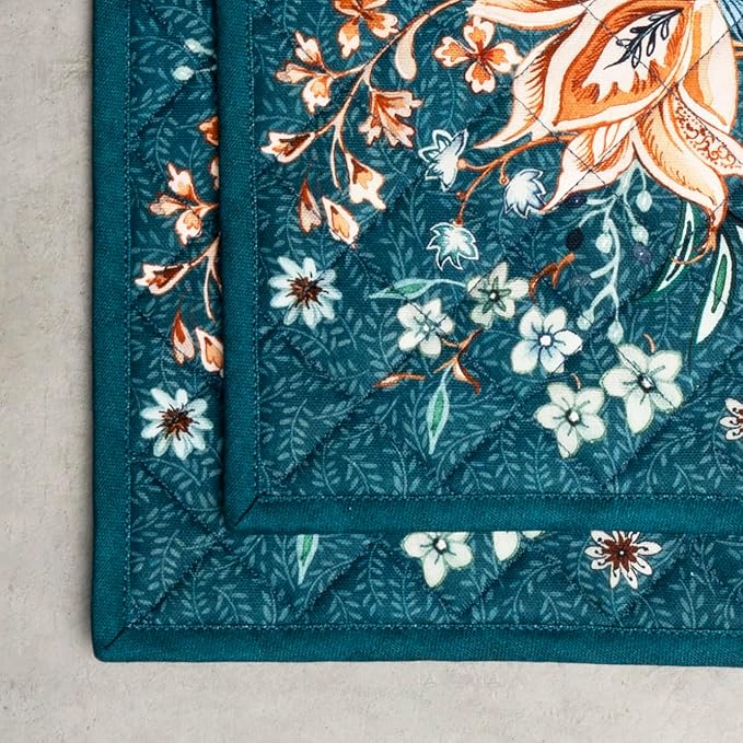 Maison d' Hermine Pot Holders Set 100% Cotton Heat Resistant Potholders 8" x 8" Hot Pads with Loop BBQ, Cooking, Baking, Grilling, Kitchen, Handling Hot Pans (Pack of 2, Luxury Loft-Dark Teal)