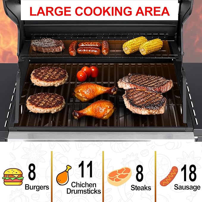 3 Burner Propane Gas Grill, Stainless Steel Cabinet with Side Table & Knob Controls, BBQ Grills Cast Iron Grates and Thermometer for Outdoor Cooking, Patio, BBQ