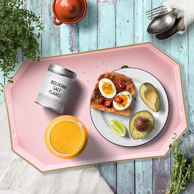 Pink Decorative Tray with Handles, Versatile Serving Tray for Coffee Table, Ottoman, Ideal for Serving, Displaying, Organizing, 15.7"*10.2"*1.57"