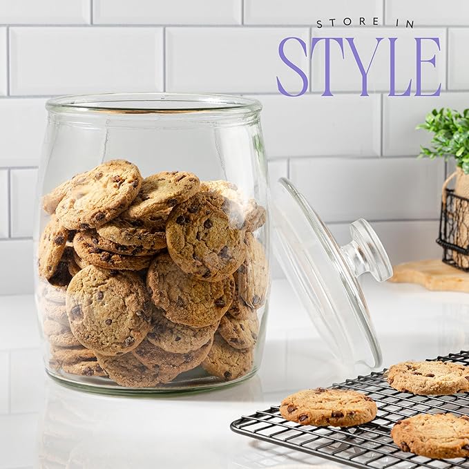 kitchentoolz 1 Gallon Glass Cookie Jar with Lid – Set of 2 Large Glass Jars with Lids for Cookies, Candy, Flour, Sugar, Pet Treats – Clear Glass Canisters for Food Storage - Pack of 2