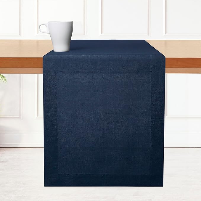 D'Moksha Homes Linen Navy Blue Table Runner 84 Inches Long - 100% Pure Linen 14 x 84 Inch Table Runner for Dining, Summer, Fall and Halloween - Machine Washable