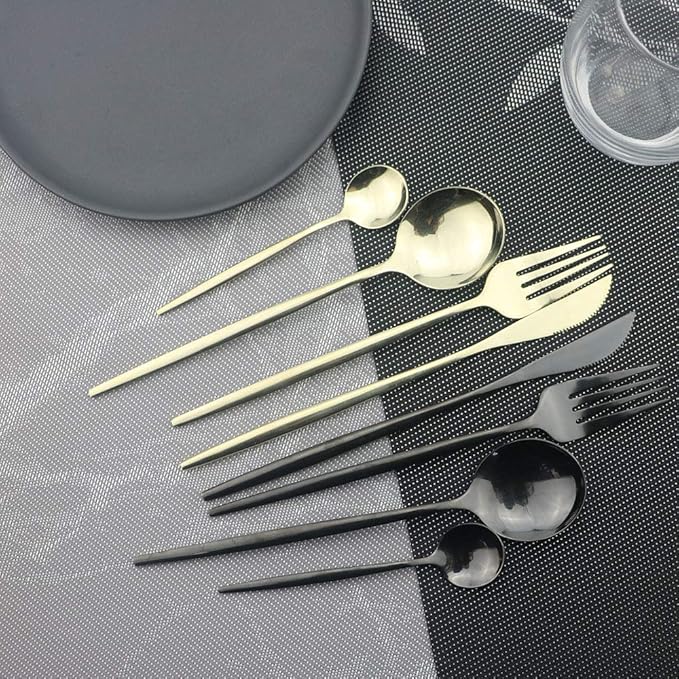 JASHII 24-Piece 304 Stainless Steel Flatware Cutlery Set for 6, Champagne Silverware Set, Mirror Finish, Ideal for Home Wedding Festival Party, Dishwasher Safe (Champagne gold)