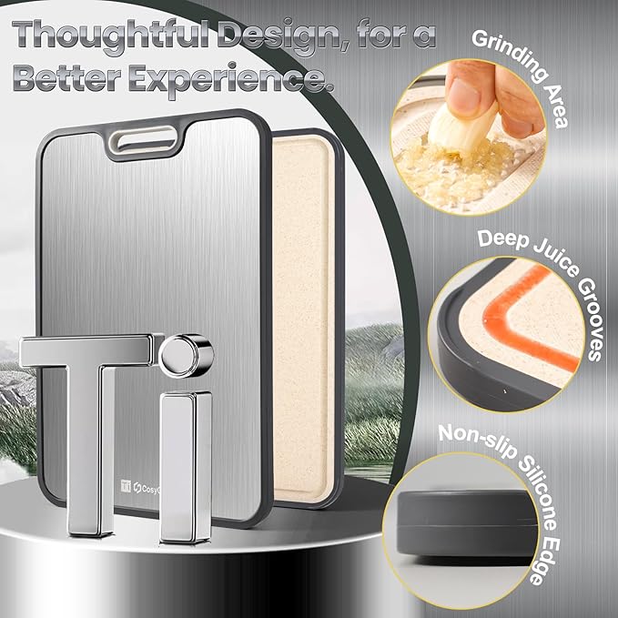 Titanium Cutting Board for Kitchen, Cutting Boards Large Size, Double Sided Chopping Board, Pure Titanium/Wheat Straw PP, 15.2×10.4 inch, Dishwasher Safe-1 PC