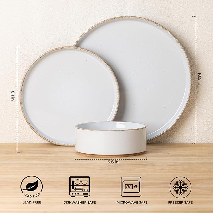 AmorArc Ceramic Dinnerware Sets for 8, 24 Pieces Handpainted Plates and Bowls Set with Rustic Terracotta Underside, Scratch Resistant Stoneware Dishes Set, Dishwasher & Microwave Safe