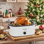26QT Electric Roaster Oven, Electric Turkey Roaster with Viewing & Self-basting Lid, Stainless Steel Turkey Roaster Oven, White