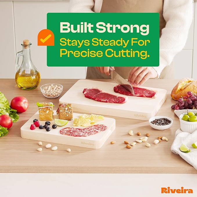 Riveira Maple Wood Cutting Board – Versatile and Durable: Set Of 2 Pcs Rectangular Wooden Cutting Board – Natural Wooden Cutting Boards For Kitchen – Complete Maple Wooden Chopping Board