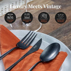 Luxury Vintage Flatware 20-Piece Set – Service for 4, Premium Stainless Steel with Weighted Handles, Aged Heirloom Finish, Dishwasher Safe, Elegant and Modern Cutlery (Vintage Black)