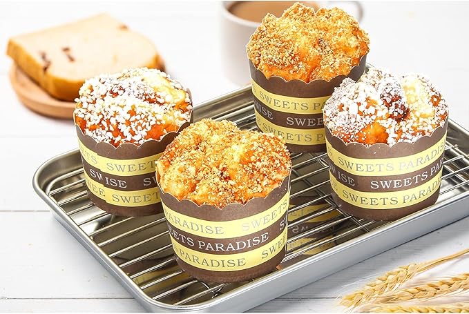 Baking Sheet with Rack Set, Yododo Set of 4 (2 Sheets + 2 Racks), Stainless Steel Cookie Sheet Baking Pan Tray with Cooling Rack, Non Toxic & Heavy Duty & Easy Clean - Size of 12 inch