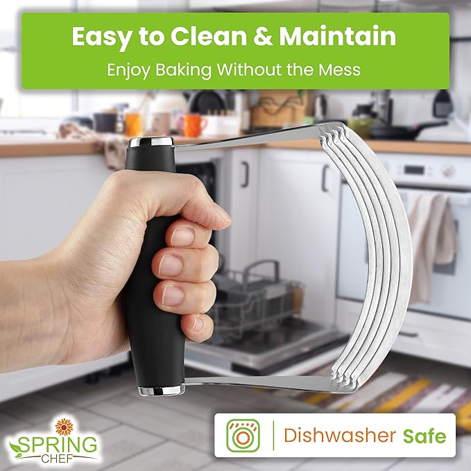 Spring Chef XL Stainless Steel Pastry Cutter Tool for Baking - Heavy Duty Dough Blender - Butter & Dough Cutter Tool with Sharp Blades - Pastry Blender for Easy Mixing - Dishwasher Safe - Black