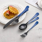 20 Piece Black Blue 18/0 Flatware Utensil Set for 4, Include Dinner Knife,Dinner Forks,Dinner Spoons,Salad Forks,Teaspoons,Silverware Set for 4, Dishwasher Safe