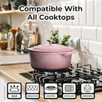Zulay Kitchen 5 Quart Enameled Cast Iron Dutch Oven with Lid,Silicone Trivet & Heat Pad – Premium Durability & Oven Safe up to 500°F – Heavy Duty Cookware Perfect for Bread Baking, Stews, Braising & Roasting – Pink