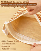 2-Pack Beeswax Bread Bags with Zipper & Buckle - Reusable Cotton Storage for Sourdough & Homemade Bread, Freezer Safe