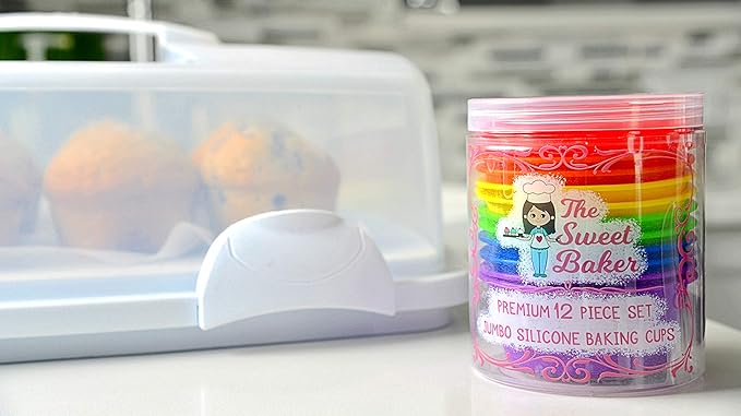 | Professional Jumbo Silicone Baking Cups | Premium 12 Piece Set | Reusable Cupcake Muffin Pans | BPA Free