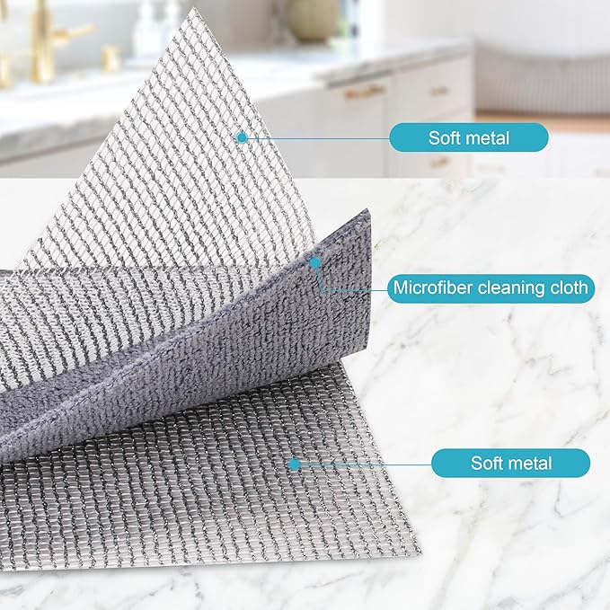 12 Pcs New Upgrade 3-Layer Non Scratch Wire Dishcloth,Cleans Fast Without Scratching, Stands Up to Stuck-on Grime, Multi-Surface Safe, Cleaning Power for Everyday Jobs 7.87“ x 7.87”