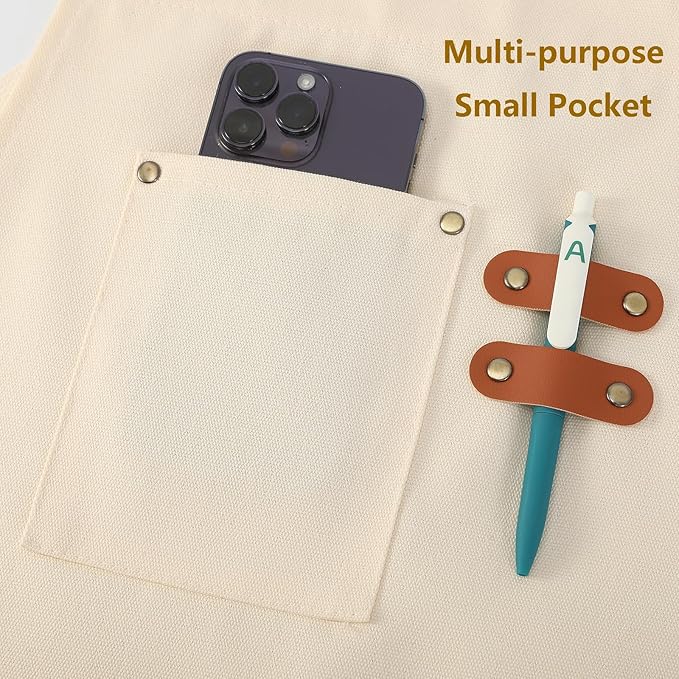 AFUN Chef Aprons for Women Men with Large Pockets, Cotton Canvas Cross Back Water Repellent Work Apron, Size M to XXL (Cream)