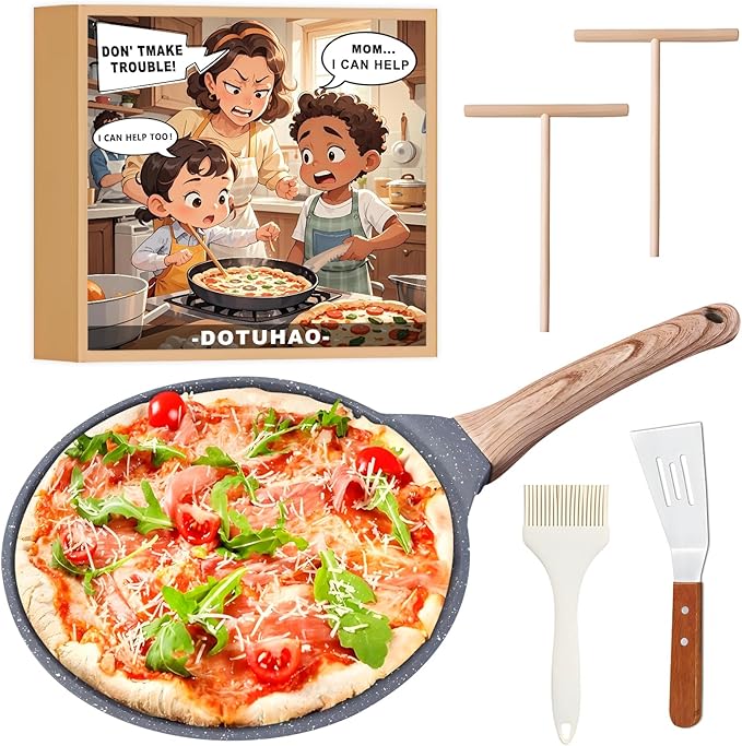 Nonstick Crepe Pan Set, 5 Piece Set Kitchen Pancake Grill Pan, 8 Inch Granite Coating Flat Skillet Tawa Dosa Tortilla Pans, Pizza Pans, Fry-Pan Compatible with All Stovetops (8 Inch)