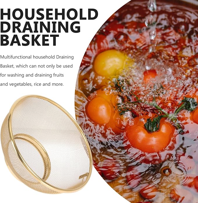Vegetables Mesh Strainer Stainless Steel Mesh Colander Kitchen Fine Mesh Strainer Bowl Straining Screen Basket Drainer (18X18CM) Metal Food Strainer