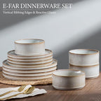 E-far Stoneware Dinnerware Sets, 18-Pieces Modern Plates and Bowls Sets, Kitchen Dinning Porcelain Dishes Set for 6, Chip & Scratch Resistant, Dishwasher & Microwave Safe, Creamy Beige