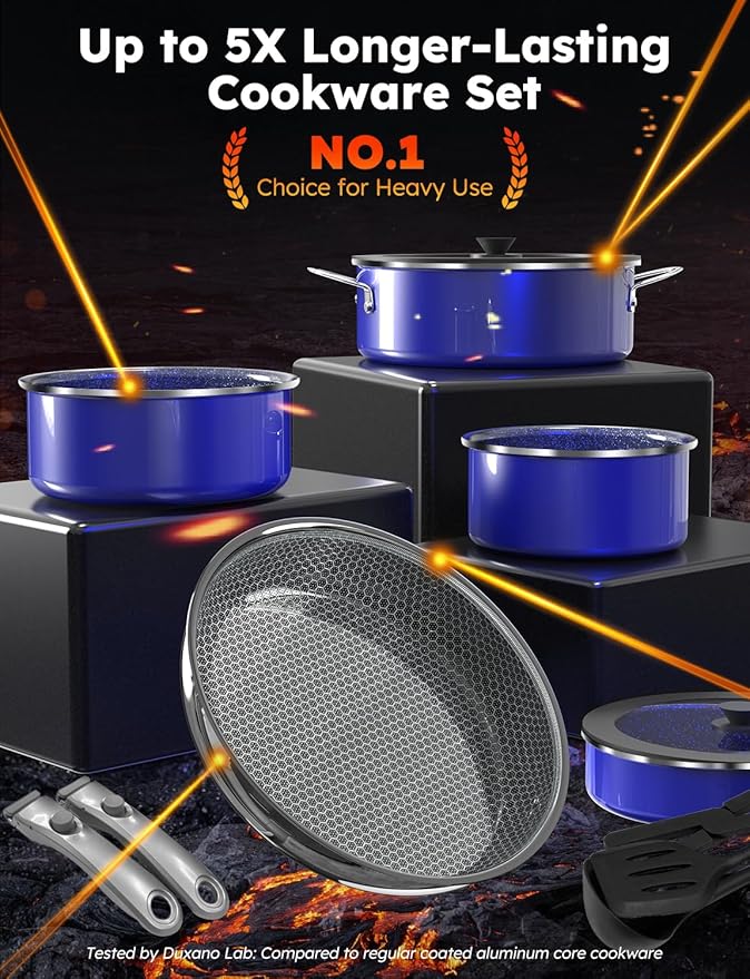 Pro DUXANO 12PC Hybrid 3-Ply Stainless Steel Skillet&Nonstick Pots and Pans Set, High Heat Sear&Fry, 2-Layer Ceramic Induction Cookware, 9H Scratch-Resistant&Anti-Warp,PFAS Free,All Cooktop/Dishwasher