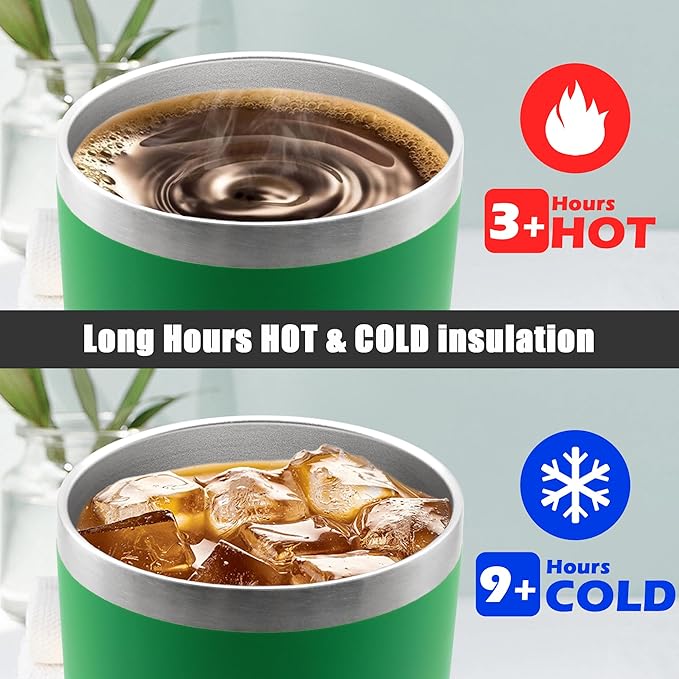 20 oz Tumbler Coffee Tavel Tumblers Bulk with Lid Stainless Steel Double Wall Vacuum Insulated Mug Powder Coated Cups fit Car Cupholder for Hot and Cold - Green, 4Pack