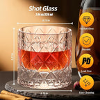KAMMAK Crystal Whiskey Glass Set of 2, 7.44 oz (220ml) Old Fashioned Tumbler with Delicate Rim & Thick Stable Base, Hand Blown Lead-Free Barware for Scotch, Bourbon, Cocktail, 12-Facet