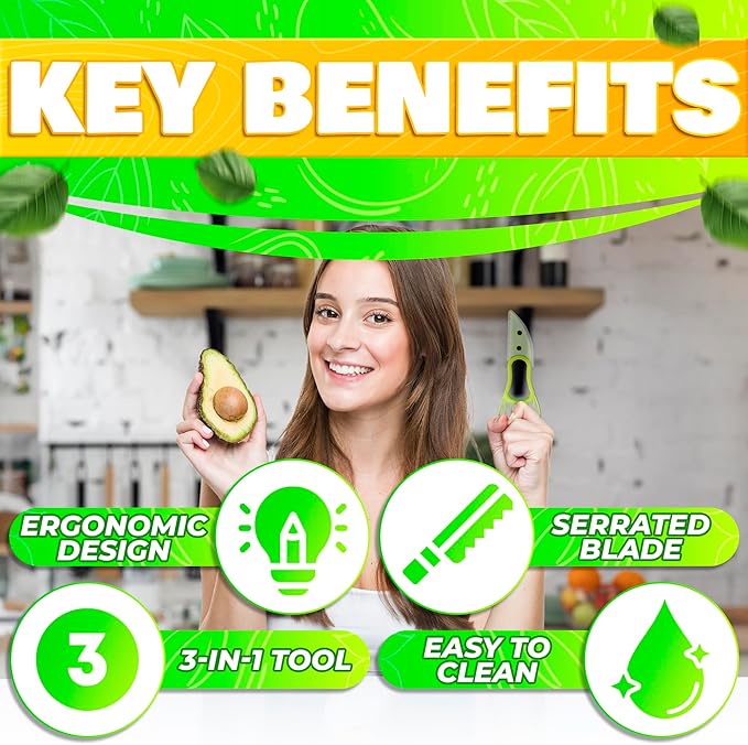 Avocado Slicer Tool 3 in 1 - Avocado Tool Avocado Peeler Kitchen Gadgets Avocado Cutter Tool Avocado Knife Tool Fruit Slicer Avocado Scooper Tool - Avocado Pit Remover Fruit & Vegetable Tools