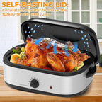 14 Quart Roaster Oven with Self-Basting Lid, Turkey Defrost & Warm Function, Turkey Roasting Pan with Removable Roasting Rack, Adjustable Temperature for Use as a Slow Cooker, Stainless Steel, Silver