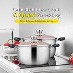 E-far 6 Quart Stock Pot, Stainless Steel Metal Soup Pot with Glass Lid for Cooking, Healthy & Rust Free, Heavy Duty & Dishwasher Safe