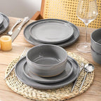 Hasense Stoneware 18 Pieces Plates and Bowls Sets, Porcelain Dinnerware Sets for 6, Ceramic Dishes Sets with Speckled Pattern, Scratch Resistant Microwave and Dishwasher Safe, Dark Gray
