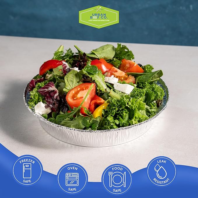 Urban Box Co. 7 inch Round Disposable Aluminum Foil Pans (50 Pack) - Ideal for food storage, baking, Grilling, Cooking, Catering, Prepping (50, No Lid)