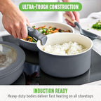 GreenLife 10 Piece Nonstick Pots & Pans Set, Detachable Handle & Stackable Cookware Set, Non Toxic PFAS-Free Skillets, Induction Kitchen Pans, Space Saving, Serving Bowls, Oven Safe, Graphite