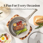 Redchef Ceramic Coated Nonstick Frying Pan with Cover, Large Deep Saute Pan Skillet, Induction Ready, Dishwasher Safe, PFOA PFOS Free, Non Toxic, Glass Lid Large Deep Frying Pan, Grey (5.5Qt, 12")