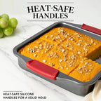 Tiawudi 9" Square Cake Pan Set of 2, 0.8mm Thick Heavy Duty Bakeware with Diamond Texture for Even Heating, Nonstick Baking Pan for Bread, Brownies & Lemon Bars, Cake Mold with Silicone Grip Handles