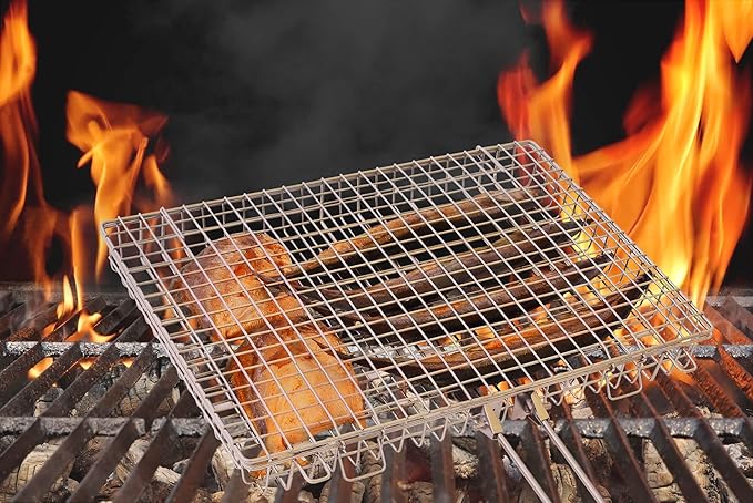 Grill Basket Extra Large,Grill Accessories for Outdoor Grill,Grilling Gifts for Men,Fish Grill Basket, Shrimp Vegetable, Veggie, Barbecue BBQ Rack, Camping Cooking, Unique Detachable Handle