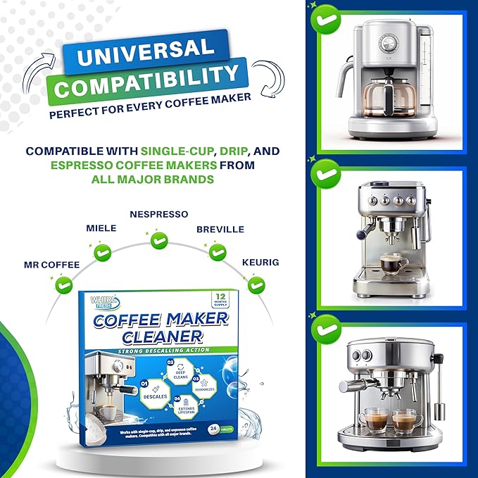 Coffee Machine Descaler Tablets – 24 Count, Coffee Maker Cleaner Tablets Compatible with All Major Brands Including Breville, Nespresso, Keurig, Ninja, Philips,Miele, Delonghi & more