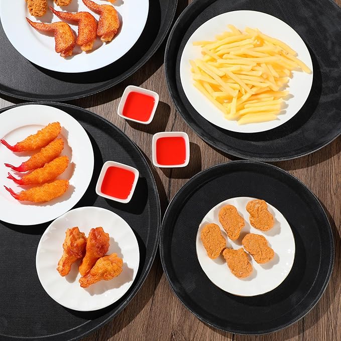 Zopeal 8 Pieces Black Round Restaurant Serving Tray, Plastic Non Slip Surface Food Meals Server Tray with Raised Edges for Home, Kitchen, Restaurant, Cafeteria, Bar (11",14",16",18")