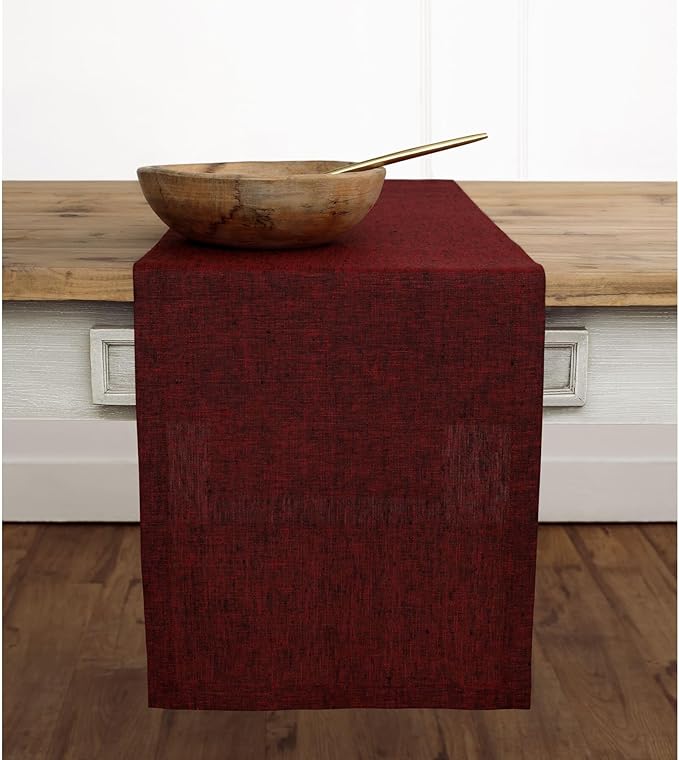 Solino Home Linen Table Runner 48 Inches - 100% Pure Linen Red Garnet Table Runner 14 x 48 Inch Ideal for Dresser and Coffee Tables - Summer, Fall, Autumn - Athena