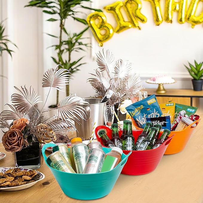 Tiawudi 4 Pack Snack Bowls (4.9L Large), Plastic Serving Bowls for Party, Large Bowls with Handles for Kitchen, Fruit, Cereal, Candy, Salad and Chip, Microwave Safe