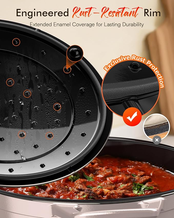 Nuwave 6QT Healthy Enameled Cast Iron Dutch Oven Pot with Lid, Heavy Duty 7-Layer Enamel, Enhanced Rust Protection, Dual Handles, Oven Safe to 500°F for Sourdough Bread Baking, Braise, Stew, Roast