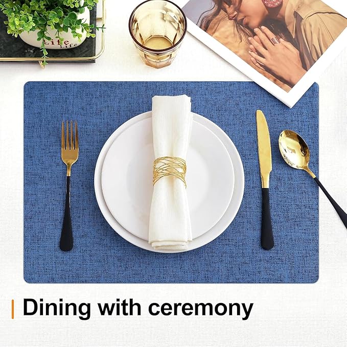 Homaxy Cloths Placemats for Dining Table Set of 4, Heat Resistant Washable Cotton Linen Blend Table Mats, Easy to Clean Place Mats for Indoor Outdoor Party Kitchen Decoration, 13" x 19", Blue