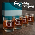 On The Rox Drinks 4 Piece Glass Set Engraved with G Monogram, 11-Ounce