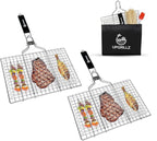 2 Set Fish Grill Baskets for Outdoor Grill Vegetables, Fish Grilling rack for Grill, BBQ Grilling Basket, Stainless steel Grill Basket for Veggies, shrimp Includes 50 skewers, Silicon Brush, and Carry Bag