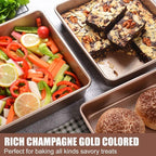 Deep Baking Pans Set Nonstick,Rectangle Cake Pan,Stackable Bakeware Set of 3,Oven Trays for Baking,Gold(9''/11''/13'')