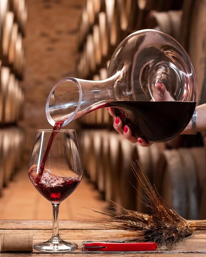 Elegant Hand-Blown Cabernet Wine Decanter/Carafe | 41 FL Oz (1212 ml) | Free Premium Microfiber Cleaning Cloth | 100% Lead-Free Crystal | Gift Box