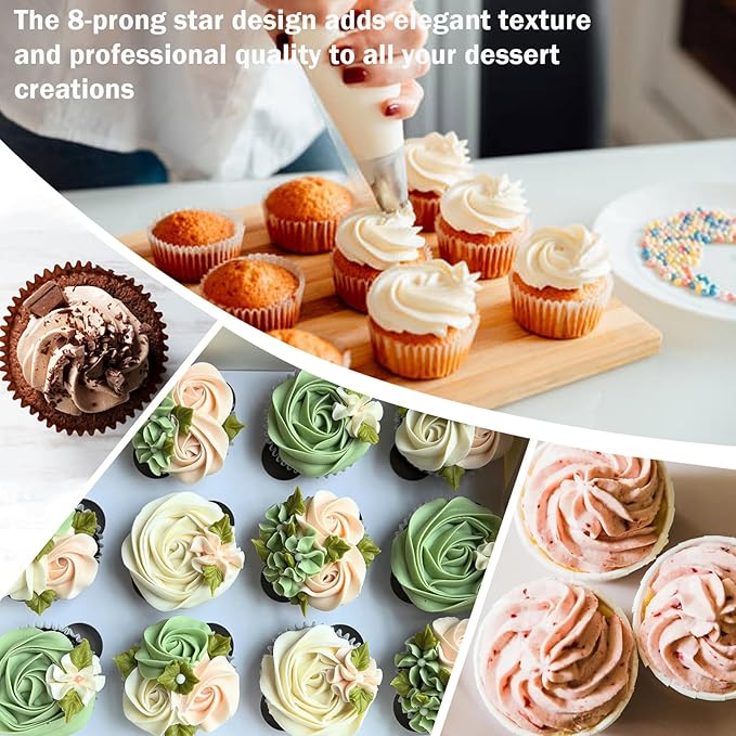 Hendiy Piping Tips Set, Stainless Steel Icing Tips with 20 Disposable Pastry Bags for Cake Decorating Piping Bags and Tips Set, 853 Frosting Tip Cupcake Decorating Kit